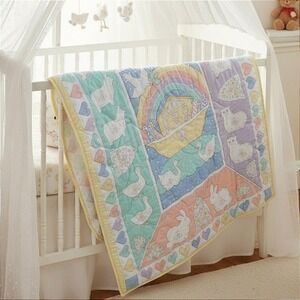 Noah's Ark Baby Quilt Blanket Pastel Animals Rainbow Baby Shower Gift Handmade